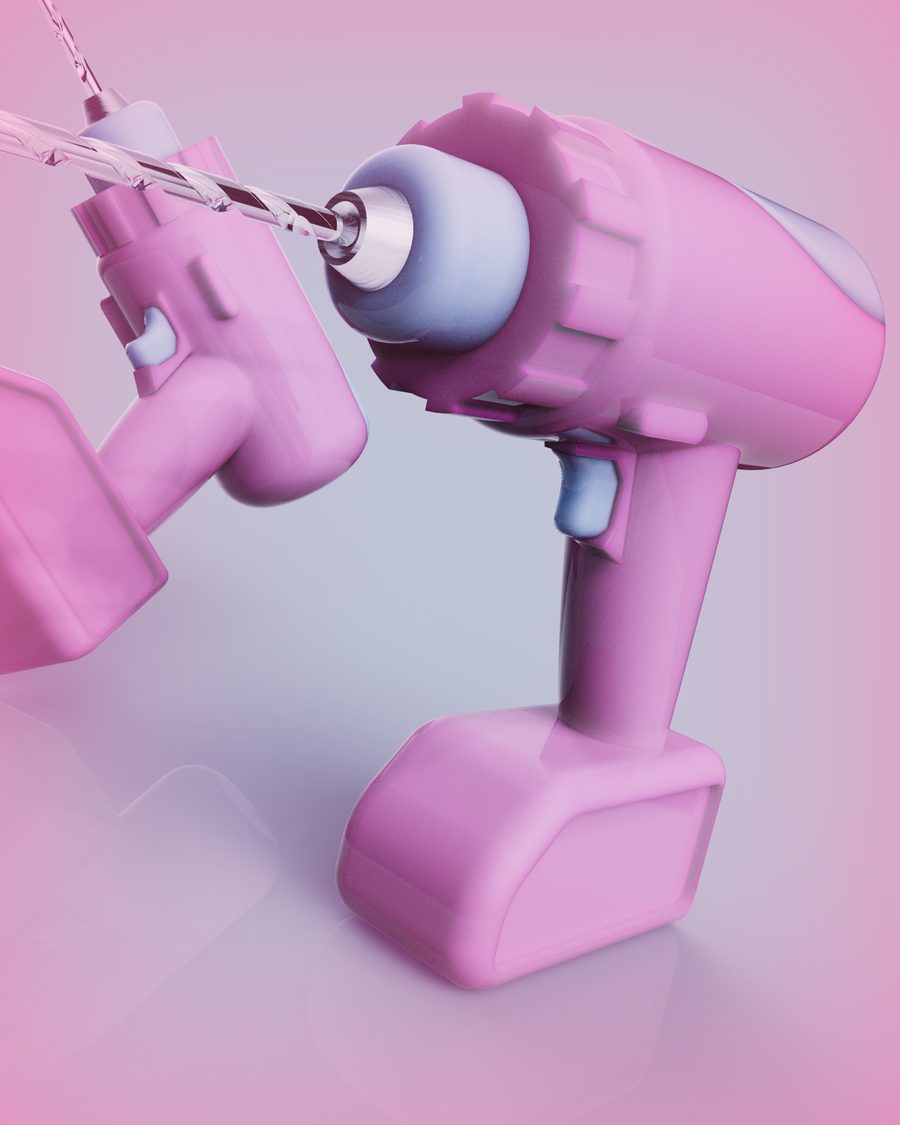 Pink hand-held drill model with lavender accents and a clear drill bit